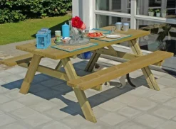 New Plus Danmark Picknicktafel vuren geimpregneerd - Opklapbare zitting - 155 x 177 x 71 cm