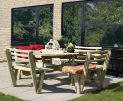 Plus Danmark Picknicktafel vuren geimpregneerd - Kombi - rond met rugleuning - 237 x 237 x 84 cm