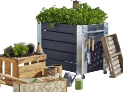 Online Plus Danmark Plantenbak vuren geimpregneerd - Cubic zwart 87 x 50 x 70 cm