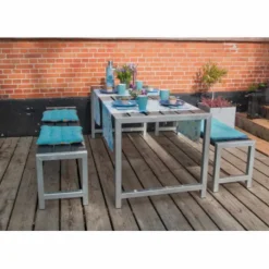 Plus Danmark Tuinset Plankesaet - Hout & Staal - 1 tafel en 2 banken