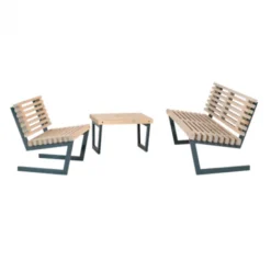 Outlet Plus Danmark Tuinset Siesta - Dennenhout grijs gebeitst - Tafel 80 cm breed