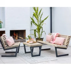 Outlet Plus Danmark Tuinset Siesta - Dennenhout grijs gebeitst - Tafel 80 cm breed