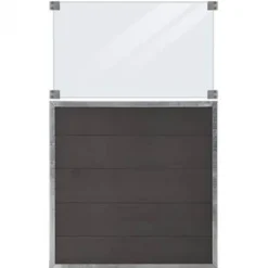 New Plus Danmark Schutting composiet & glas in stalen frame - Futura recht antraciet (90 x 144 cm)
