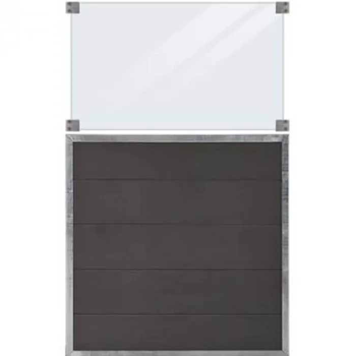 New Plus Danmark Schutting composiet & glas in stalen frame - Futura recht antraciet (90 x 144 cm)