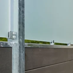 Online Plus Danmark Schutting composiet & mat glas in stalen frame - Futura recht antraciet (180 x 180 cm)