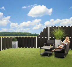 New Elephant Schutting composiet Design antraciet met blank aluminium frame (90 x 180 cm)