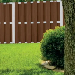 Sale Elephant Schutting composiet Design donkerbruin met blank aluminium frame (90 x 180 cm)