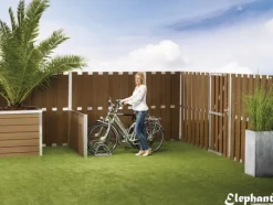 Outlet Elephant Schutting composiet Design bruin met blank aluminium frame (180 x 180 cm)