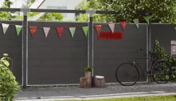 Hot Plus Danmark Schutting composiet in stalen frame - Futura recht antraciet (90 x 180 cm)