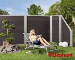 Best Elephant Schutting composiet schuin Forte antraciet met blank aluminium kader (90 x 180/93 cm)