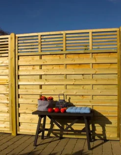 Hot Plus Danmark Schutting met doorkijk vuren - Newline recht groen geimpregneerd (180 x 180 cm) geschaafd