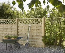 Outlet Plus Danmark Schutting vuren - serie Bergen - recht groen geimpregneerd met trellis