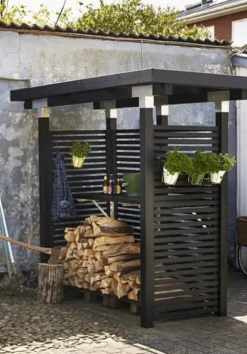 Discount Plus Danmark Schutting vuren - Tokyo louvre recht zwart (180 x 90 cm)