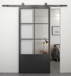 HomingXL Stalen schuifdeur - Loft - 6 vaks helder glas - kickplate - 235 x 100 cm