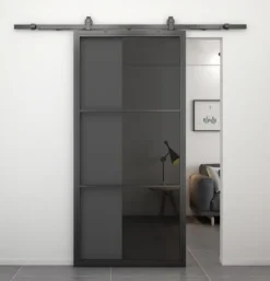 Sale HomingXL Stalen schuifdeur - Loft - 3 vaks rookglas - 235 x 100 cm