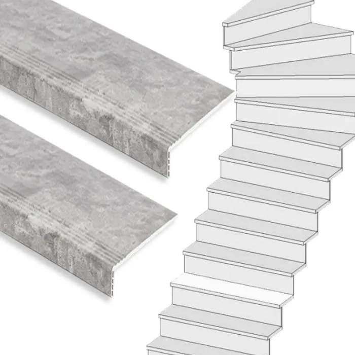 Online Stepwood Traprenovatie set - 1 kwart draai - 14 treden SPC toplaag Beton grijs