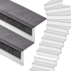 Clearance Stepwood Traprenovatie set - 1 kwart draai - 15 treden SPC toplaag Beton zwart incl. witte stootborden