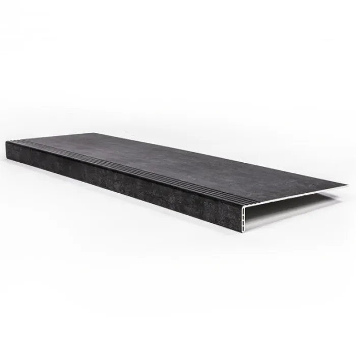 New Stepwood Traprenovatie set - rechte trap - 13 treden SPC toplaag Beton zwart incl. witte stootborden