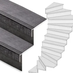 Outlet Stepwood Traprenovatie set - 2 kwart draai - 16 treden SPC toplaag Beton zwart incl. stootborden
