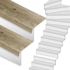 New Stepwood Traprenovatie set - 1 kwart draai - 16 treden SPC toplaag Rustiek eiken incl. witte stootborden
