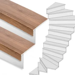 New Stepwood Traprenovatie set - 2 kwart draai - 12 treden SPC toplaag Bruin eiken incl. witte stootborden