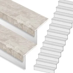 Online Stepwood Traprenovatie set - rechte trap - 16 treden SPC toplaag Beton Taupe incl. witte stootborden