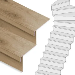 Discount Stepwood Traprenovatie set - 1 kwart draai - 15 treden SPC toplaag Natuur Eiken incl. stootborden