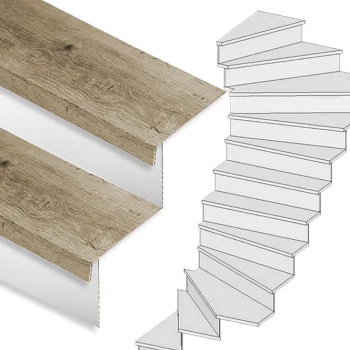 Online Stepwood Traprenovatie set - 2 kwart draai - 12 treden SPC toplaag Rustiek eiken incl. witte stootborden