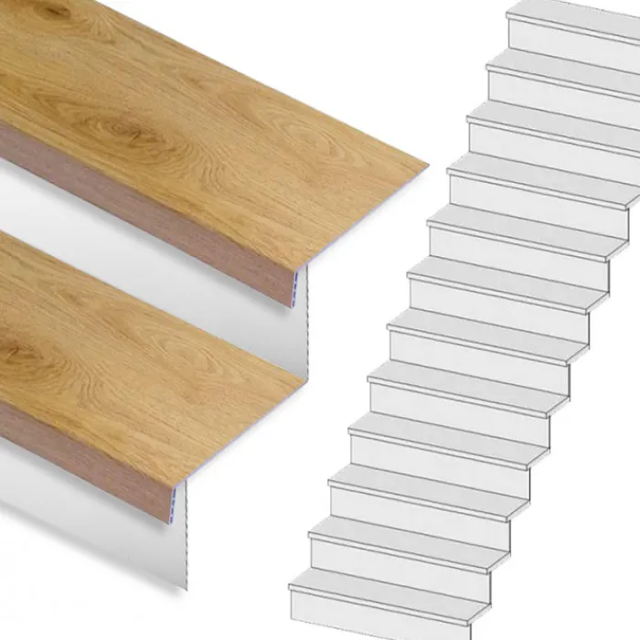 Discount Stepwood Traprenovatie set - rechte trap - 16 treden SPC toplaag Licht eiken incl. witte stootborden