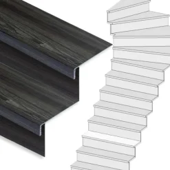 Clearance Stepwood Traprenovatie set - 1 kwart draai - 14 treden SPC toplaag Antraciet incl. stootborden