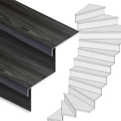 Outlet Stepwood Traprenovatie set - 2 kwart draai - 14 treden SPC toplaag Antraciet incl. stootborden