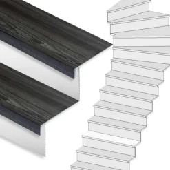 Stepwood Traprenovatie set - 1 kwart draai - 12 treden SPC toplaag Antraciet incl. witte stootborden