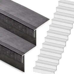 Online Stepwood Traprenovatie set - rechte trap - 16 treden SPC toplaag Beton zwart incl. stootborden