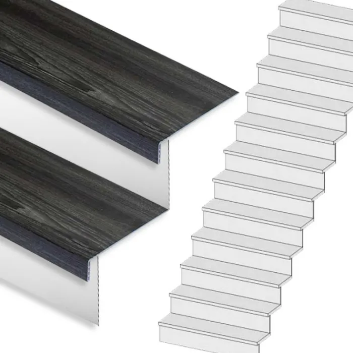 Online Stepwood Traprenovatie set - rechte trap - 14 treden SPC toplaag Antraciet incl. witte stootborden