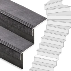 Discount Stepwood Traprenovatie set - 1 kwart draai - 14 treden SPC toplaag Beton zwart incl. stootborden