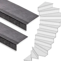 Stepwood Traprenovatie set - 2 kwart draai - 12 treden SPC toplaag Beton zwart