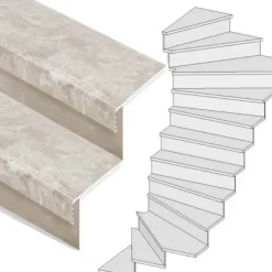 Discount Stepwood Traprenovatie set - 2 kwart draai - 12 treden SPC toplaag Beton Taupe incl. stootborden
