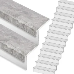 New Stepwood Traprenovatie set - rechte trap - 15 treden SPC toplaag Beton grijs incl. witte stootborden