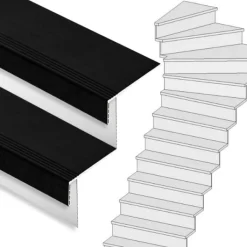 Outlet Stepwood Traprenovatie set - 1 kwart draai - 15 treden SPC toplaag Zwart incl. witte stootborden