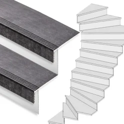 Outlet Stepwood Traprenovatie set - 2 kwart draai - 12 treden SPC toplaag Beton zwart incl. witte stootborden