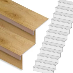 Stepwood Traprenovatie set - rechte trap - 15 treden SPC toplaag Licht eiken incl. stootborden