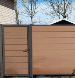 Outlet C-Wood Tuindeur aluminium antraciet frame Modular - composiet bruin gevlamd (90 x 200 cm)