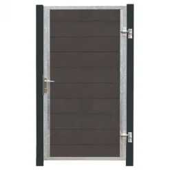 Plus Danmark Tuindeur composiet Futura antraciet in stalen frame rechts met zwart/grijze palen (115 x 180 cm)