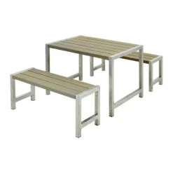 New Plus Danmark Tuinset vuren Café - Hout & Staal gegrond grijsbruin