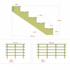 Hot Plus Danmark Tuintrap hout - 5 treden - inclusief treden - 126 x 88 x 180 cm