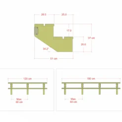 Online Plus Danmark Tuintrap hout - 2 treden - inclusief treden - 50 x 34 x 120 cm