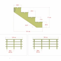 New Plus Danmark Tuintrap hout - 4 treden - inclusief treden - 101 x 71 x 180 cm