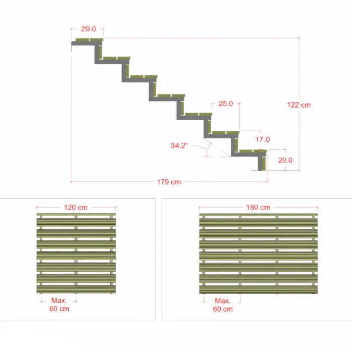 Online Plus Danmark Tuintrap staal - 7 treden - inclusief treden 120 cm