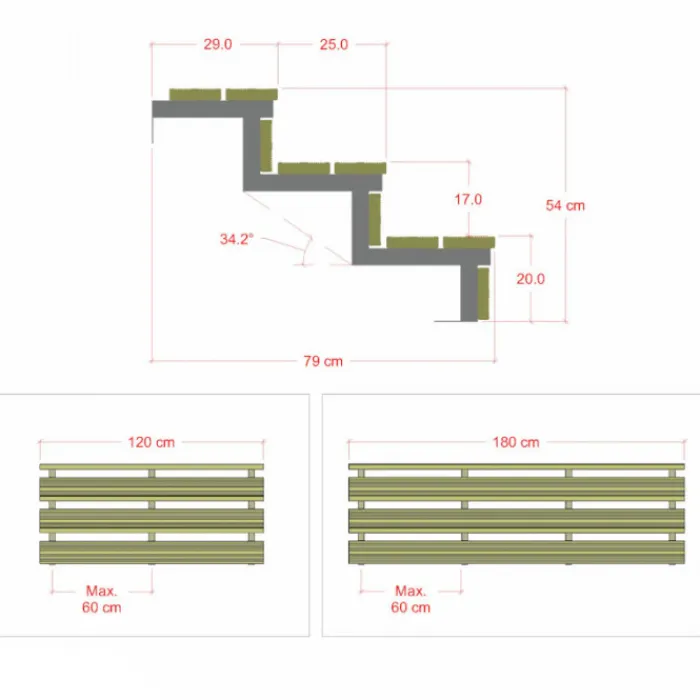 Online Plus Danmark Tuintrap staal - 3 treden - inclusief treden 180 cm