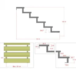 Hot Plus Danmark Tuintrap staal - Trapbalk 6 treden - 153 x 102 cm